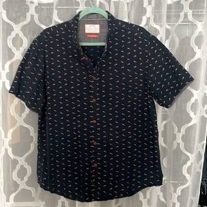 Denim & Flower Fox Shirt - short sleeve button down navy blue